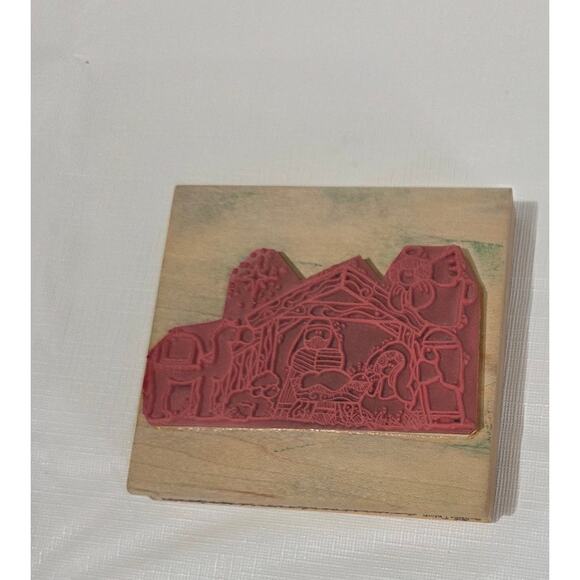 Christmas Nativity Pre Owned Wood Mounted Rubber Stamp - Picture 5 of 5